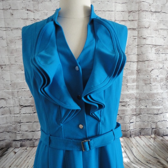 Saks Fifth Avenue Black Label Teal Ruffle Midi Dress - Picture 4 of 8